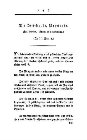 ¬Die¬ Turteltaube, Wegetaube : (Lat. Turtur ; Franz. la Tourterelle) ; (Taf. I, Fig. 2)