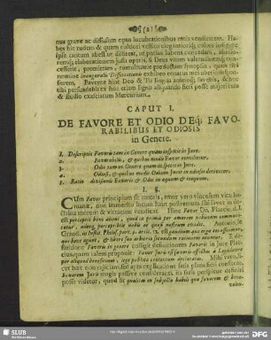 Caput I. De Favore Et Odio Deq[ue] Favorabilibus Et Odiosis in Genere