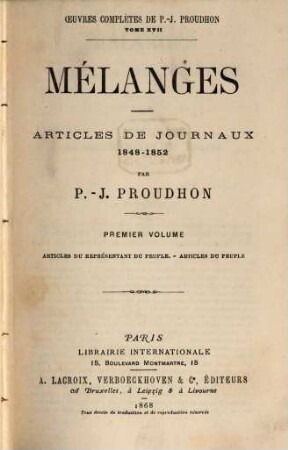 Mélanges : articles de journaux 1848 - 1852, 1