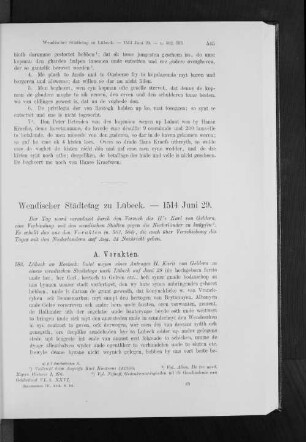Wendischer Städtetag zu Lübeck. - 1514 Juni 29.