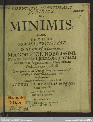 Dispvtatio Inauguralis Juridica, De Minimis