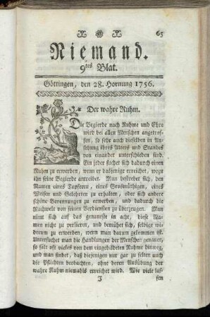 9tes Blat. Göttingen, den 28. Hornung 1756.