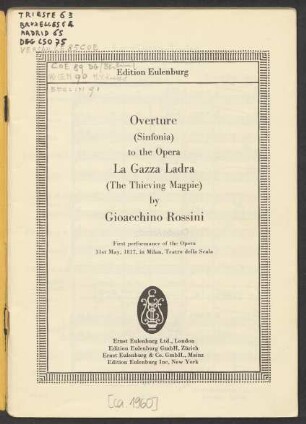Overture (Sinfonia) to the opera La gazza ladra (The Thieving Magpie)