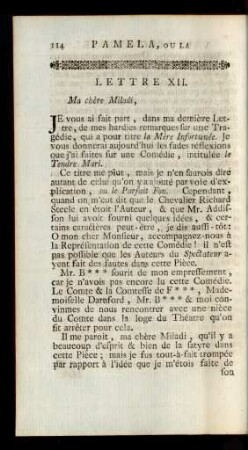 Lettre XII. Ma chère Miladi, ...