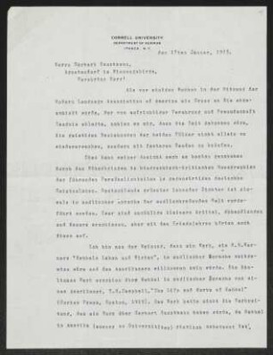 Brief von Albert Bernhard Faust von Cornell University  an Gerhart Hauptmann