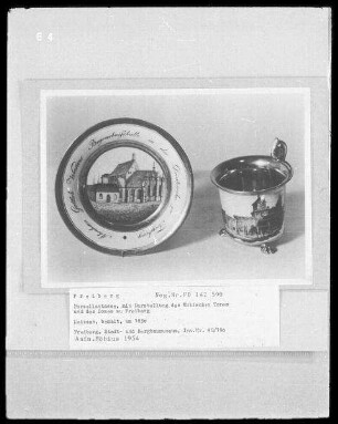 Porzellantasse mit Darstellung des Erbischen Tores und des Domes zu Freiberg