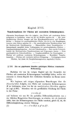 § 244. Die zu gegebenen Streifen gehörigen Flächen constanter Krümmung.