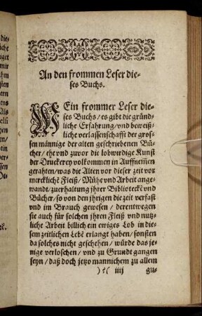 An den frommen Leser dieses Buchs.
