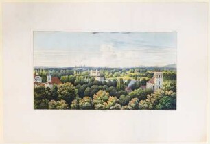 Blick vom Dorf Berg auf die Stadt, das Schloss und den Park, Tafel XXXII der "Andeutungen über Landschaftsgärtnerei"