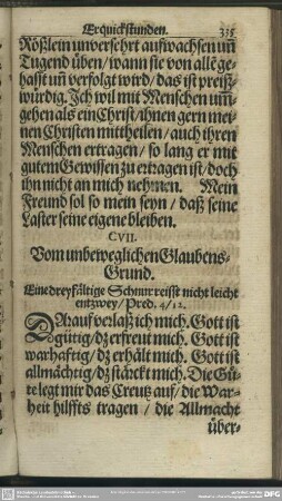CVII. Vom unbeweglichen Glaubens-Grund