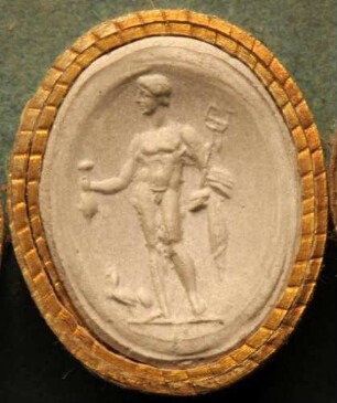 Mercurius (Hermes) stehend, zu seinen Füßen ein Hahn (Daktyliothek, Supplement)