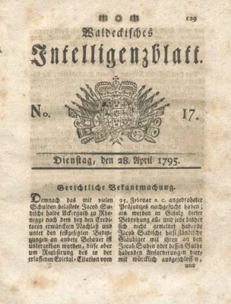 No. 17, Dienstag, den 28. April 1795