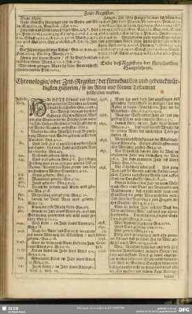 Chronologia, oder Zeit-Register, der fürnehmsten und gedenckwürdigsten Historien, so im Alten und Neuen Testament beschrieben werden