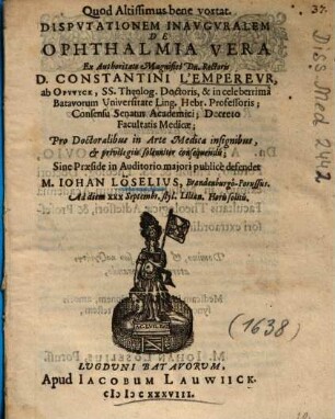 Dispvtationem Inavgvralem De Ophthalmia Vera