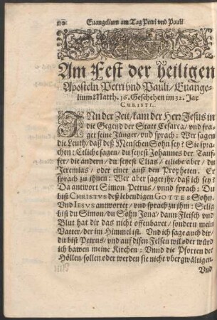 Am Fest der heiligen Aposteln Petri und Pauli ...