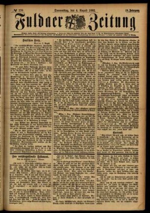 Ausgabe vom Donnerstag, den 04. August 1892.