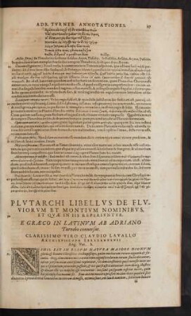 Plutarchi Libellus De Fluviorum Et Montium Nominibus, Et Quae In Iis Reperiuntur.