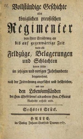 Geschichte und Nachrichten von dem königl. preuß. Fuselierregimente Fürst von Nassau und Usingen ...