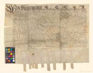 Obligation über 3250 Taler, die Heinrich von Staupitz den Städten Brandenburg (Alt- und Neustadt), Berlin, Cölln, Prenzlau, Ruppin, Treuenbrietzen, Spandau, Rathenow und Nauen leiht.