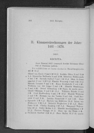 II. Kämmereirechnungen der Jahre 1461 - 1470.