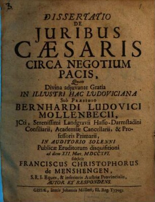 Dissertatio De Juribus Caesaris Circa Negotium Pacis
