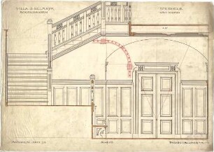 Pfann, Paul; München - Bogenhausen; Villa Jos. Selmayer - Ostwand der Diele (Teilgrundriss, Teilansicht m. Schnitt)
