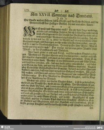 Am XXVII. Sonntage nach Trinitatis