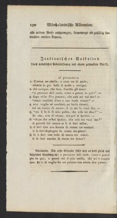 Italienisches Volkslied (nach mündlicher Ueberlieferung und einem gedruckten Blatt).