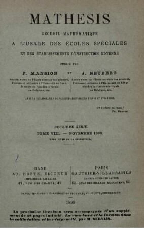 TOME VIII.-NOVEMBRE 1898.