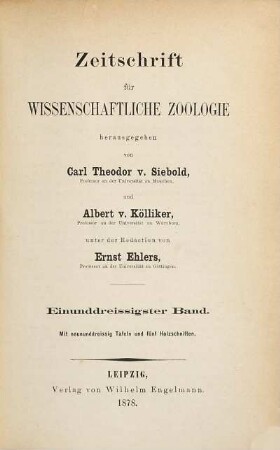 Zeitschrift für wissenschaftliche Zoologie. 31,[1] = Text. 1878