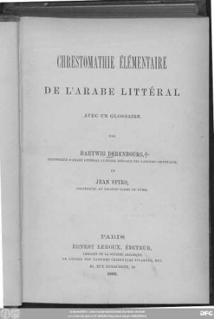 Chrestomathie élémentaire de l'arabe littéral avec un glossaire