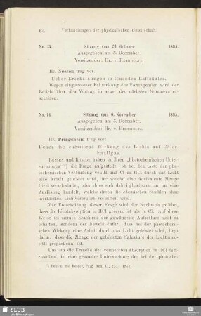 No. 14. Sitzung vom 6. November 1885