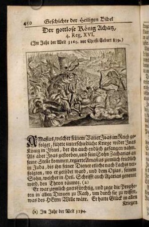 450-467, Der gottlose König Achatz. Der König Ezechias. Der Niederlag Sennacherib. Ezechias erlangt die Gesundheit. Die Gottesfurcht Josiä.