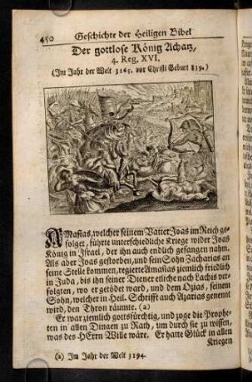 450-467, Der gottlose König Achatz. Der König Ezechias. Der Niederlag Sennacherib. Ezechias erlangt die Gesundheit. Die Gottesfurcht Josiä.