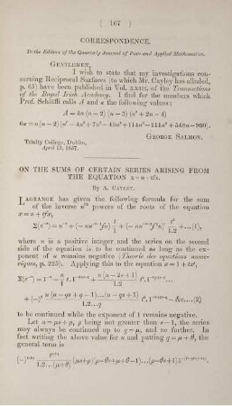 On the sums of certain series arising from the equation ... .