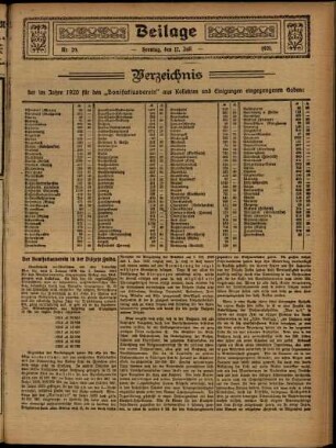Zweite Ausgabe vom Sonntag, den 17. Juli 1921.
