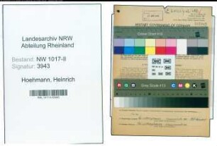 Entnazifizierung Heinrich Hoehmann , geb. 11.07.1906 (Orgelbauer)
