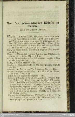 Von den gebräuchlichsten Münzen in Europa
