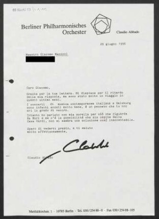 Brief an Giacomo Manzoni, 29.06.1996