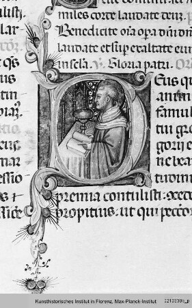 Missale Romanum : Textseite mit historisierter Initiale D: Gregor der Große