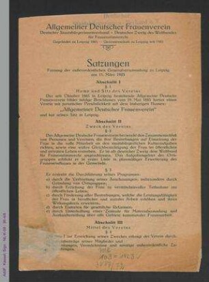 Satzungen des Allgemeinen Deutschen Frauenvereins - Deutscher Staatsbürgerinnen - Verband - Deutscher Zweig des Weltbundes für Frauenstimmrecht