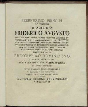 Serenissimo Principo ... Domino Friderico August ...