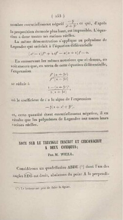 Note sur le triangle inscrit et circonscrit a deux coniques.