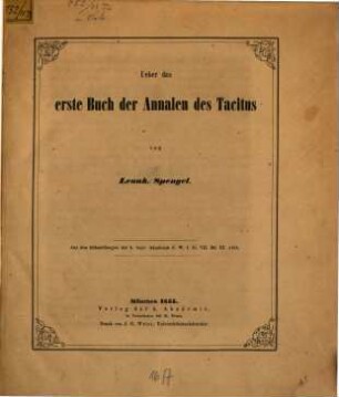 Ueber das erste Buch der Annalen des Tacitus