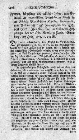 Psalmen, Lobgesänge und geistliche Lieder, zum Gebrauch der evangelischen Gemeinde zu Paris.