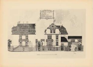 Direktorenwohnhaus mit Gang zum Gymnasium: Vorderansicht, Seitenansicht (aus: Drucke von Seminararbeiten der Königlich Technischen Hochschule Berlin, Bd. III)