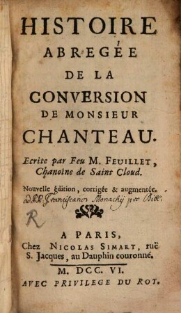 Histoire abrégée de la conversion de Ms. Chanteau