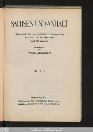 10.1934: Sachsen und Anhalt : Jahrbuch der Historischen Kommission für Sachsen-Anhalt