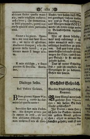 Dialogo Sesto. Del Tesoro Cesareo. = Sechstes Gespräch. Von der Käyserlichen Schatzkammer.