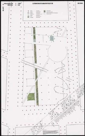 Platzgestaltung für den Platz der Einheit, Potsdam Schinkelwettbewerb 1993: Pflanzplan 1:200, Detail 1:50